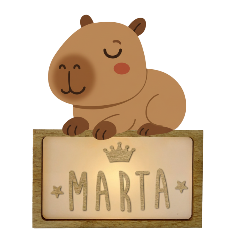 LÁMPARA MADERA PERSONALIZABLE modelo CAPIBARA CON KIT DE LETRAS VINTIUN