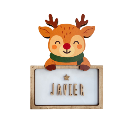 LÁMPARA MADERA PERSONALIZABLE modelo NAVIDAD RENO CON KIT DE LETRAS VINTIUN
