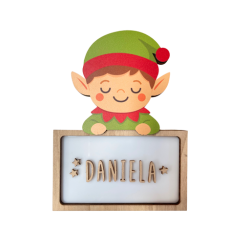 LÁMPARA MADERA PERSONALIZABLE modelo NAVIDAD ELFO CON KIT DE LETRAS VINTIUN