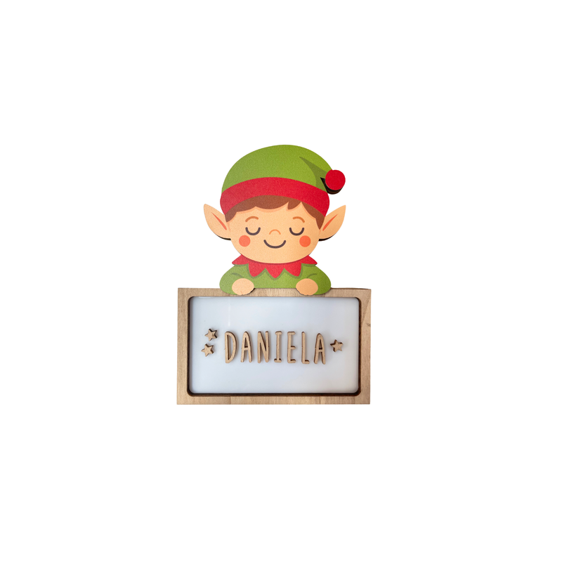 LÁMPARA MADERA PERSONALIZABLE modelo NAVIDAD ELFO CON KIT DE LETRAS VINTIUN