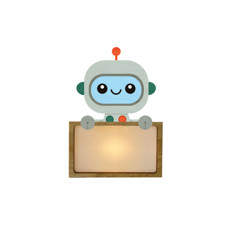 LÁMPARA MADERA PERSONALIZABLE modelo ROBOT CON KIT DE LETRAS VINTIUN