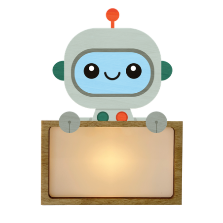 LÁMPARA MADERA PERSONALIZABLE modelo ROBOT CON KIT DE LETRAS VINTIUN