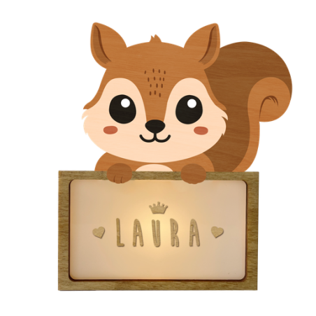 LÁMPARA MADERA PERSONALIZABLE modelo ARDILLA CON KIT DE LETRAS VINTIUN