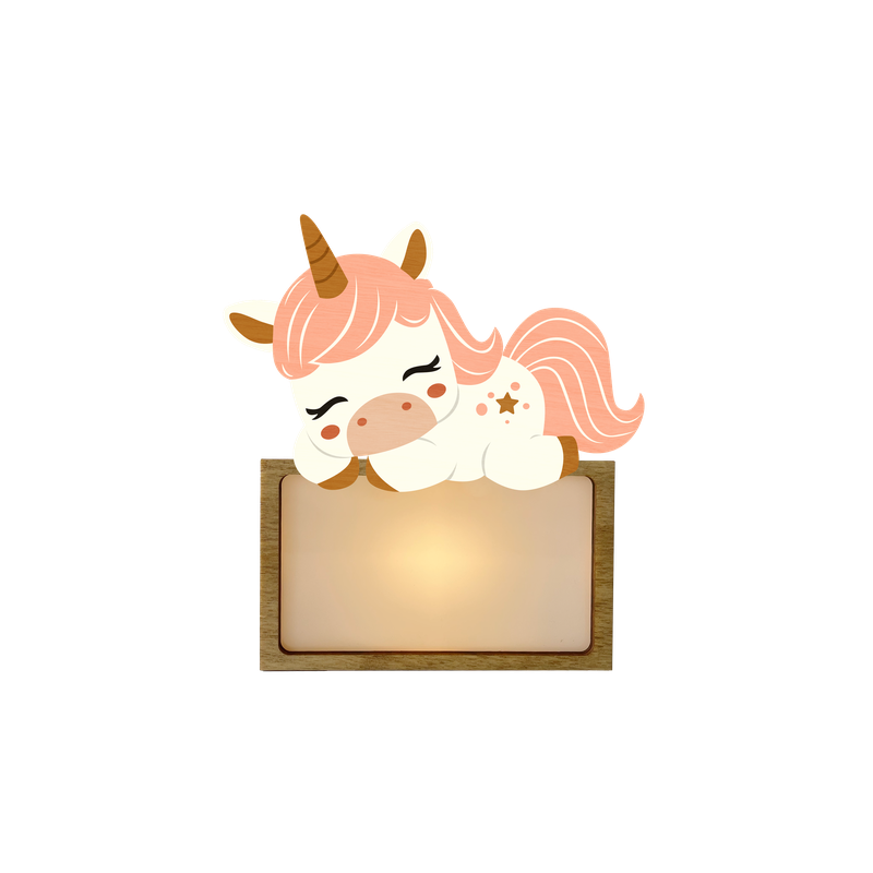 LÁMPARA MADERA PERSONALIZABLE modelo UNICORNIO DORMIDO CON KIT DE LETRAS VINTIUN
