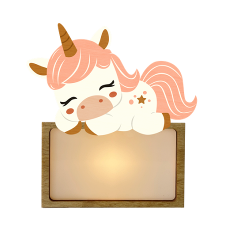 LÁMPARA MADERA PERSONALIZABLE modelo UNICORNIO DORMIDO CON KIT DE LETRAS VINTIUN