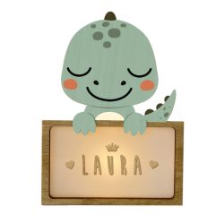 LÁMPARA MADERA PERSONALIZABLE modelo DINOSAURIO CON KIT DE LETRAS VINTIUN
