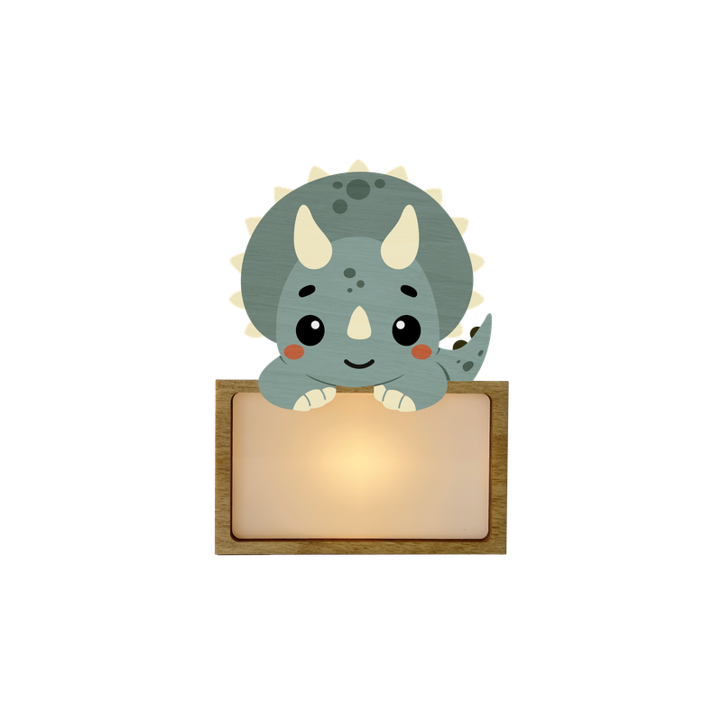 LÁMPARA MADERA PERSONALIZABLE modelo DINOSAURIO TRICERATOPS CON KIT DE LETRAS VINTIUN