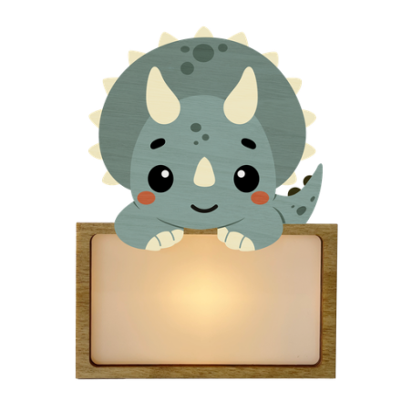 LÁMPARA MADERA PERSONALIZABLE modelo DINOSAURIO TRICERATOPS CON KIT DE LETRAS VINTIUN