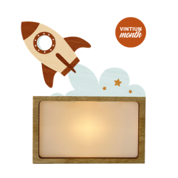 LÁMPARA MADERA PERSONALIZABLE modelo COHETE CON KIT DE LETRAS VINTIUN