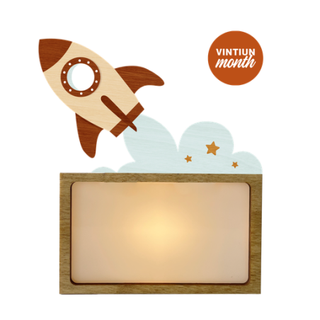 LÁMPARA MADERA PERSONALIZABLE modelo COHETE CON KIT DE LETRAS VINTIUN